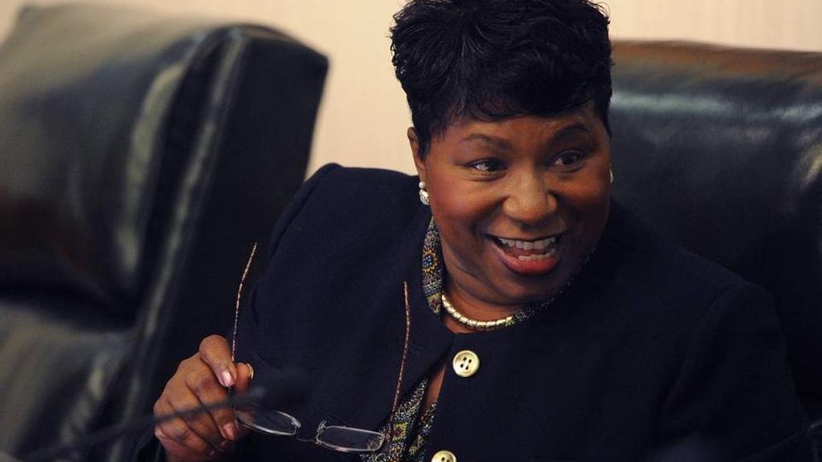 After six months on her first job as superintendent, Diana Greene, pictured in this file photo at a December 2015 school board meeting, earned high marks from the five Manatee County School Board members.