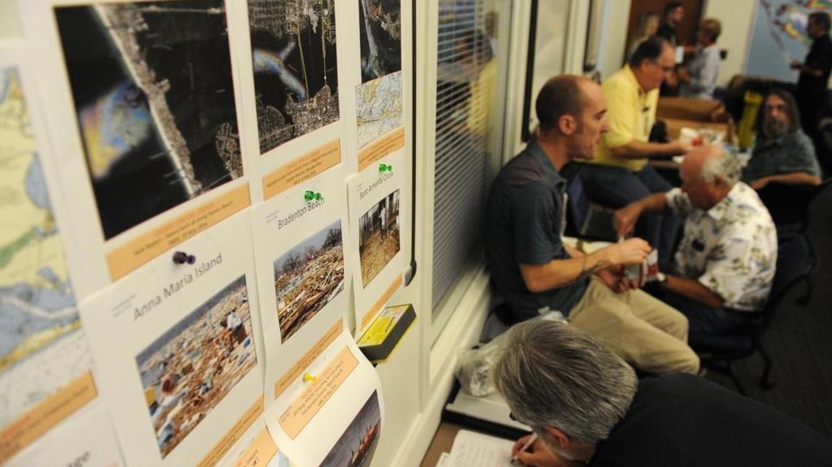 Community safety agencies gather for the annual Manatee County hurricane exercise Friday at the Manatee County Public Safety building in Bradenton. The mock drill dealt with the landfall of Kimo, a category four hurricane making landfall in Manatee County.