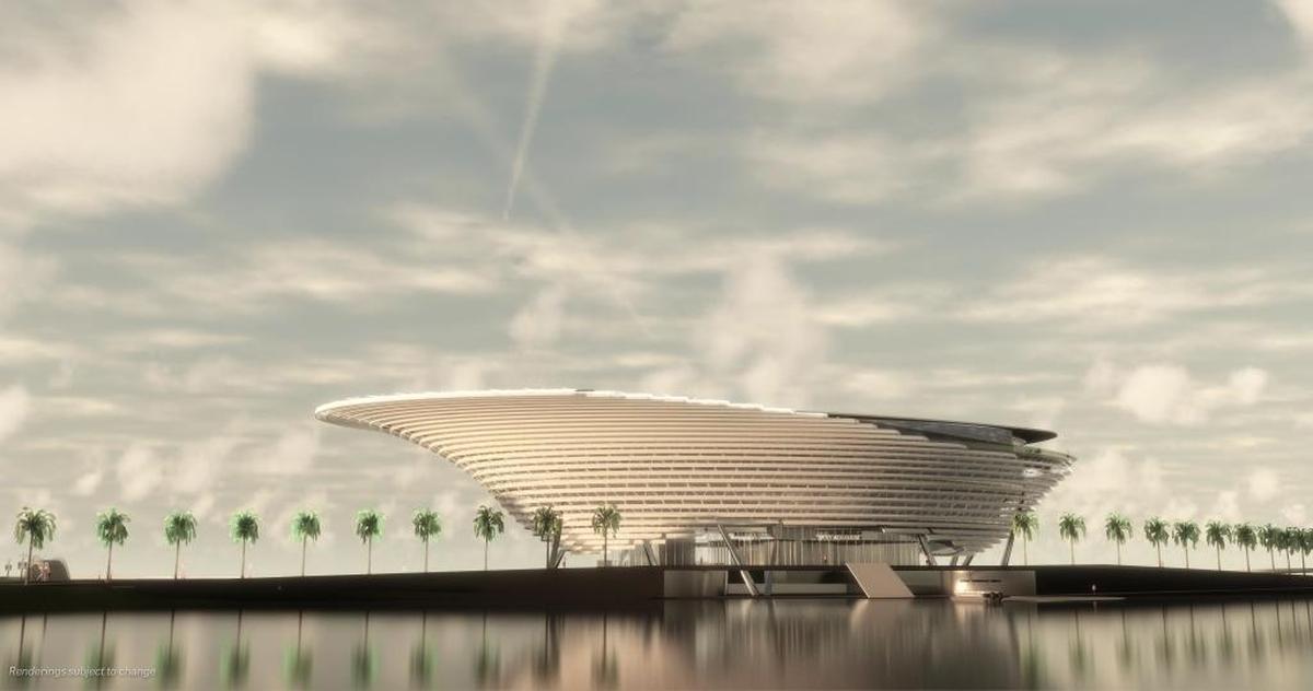 A preliminary rendering shows the exterior of Mote Science Education Aquarium.
