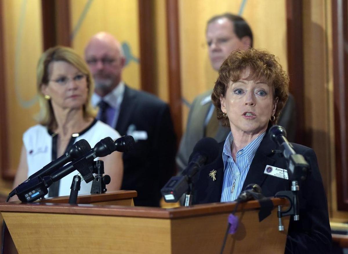 During a press conference, Brynne Anne Besio, CEO, speaks as the South Florida Museum reveals the results of the third party review conducted in the aftermath of Snooty’s drowning.