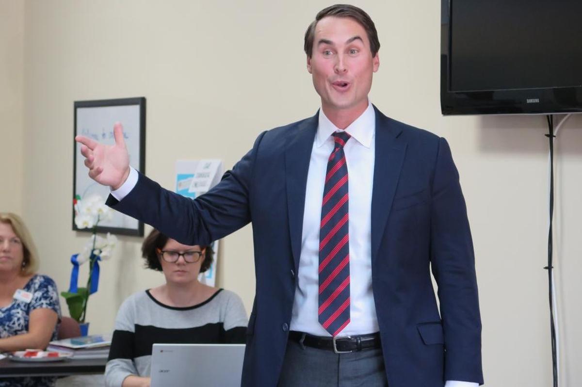 Gubernatorial candidate Chris King spoke to members of the Manatee County Democratic Party on Monday night. It marked the first meeting in the new headquarters at 435 Cortez Road.