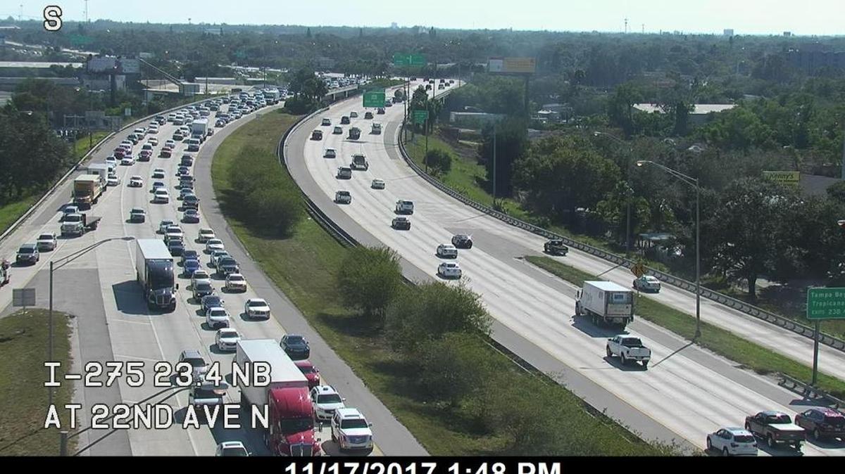 A crash that closed two lanes of Interstate 275 north in Pinellas County Friday afternoon has caused traffic to back up to Interstate 375.