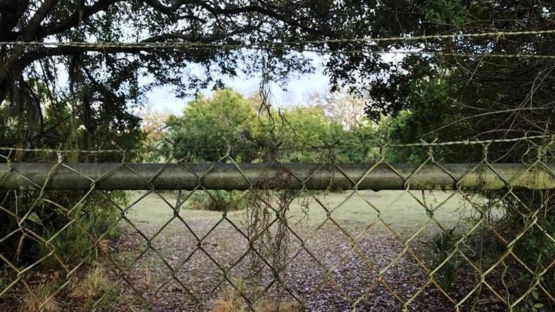 A barbed wire fence separates the 1A residential property from where the 720 apartments would go. Residents of Amlong Road are upset that surrounding land is being rezoned to be the site of a large apartment complex, impacting their quiet, secluded lifestyle.