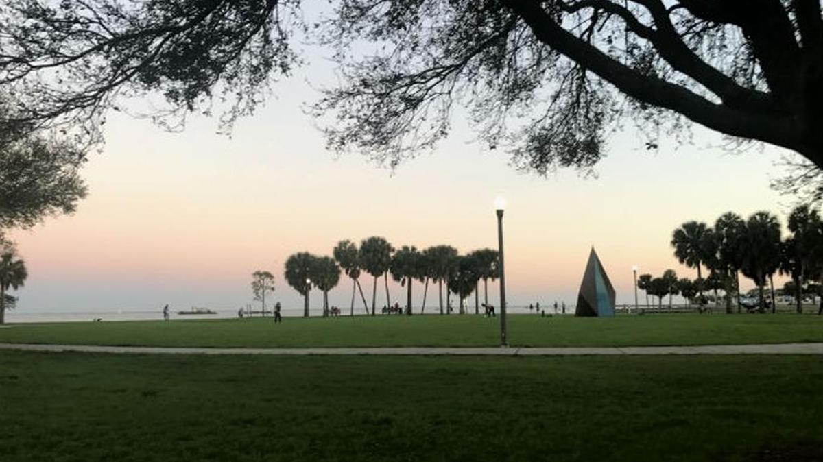 The sun setting in downtown St. Petersburg on Sunday