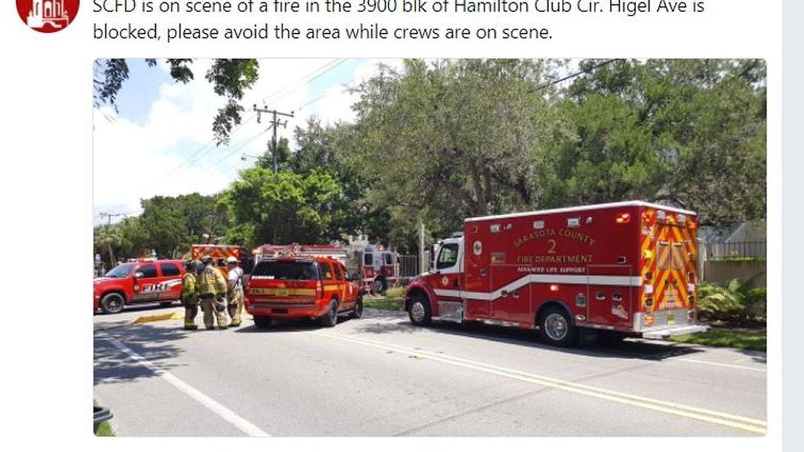 Higel Avenue is closed in both directions Thursday afternoon while crews battle a structure fire.