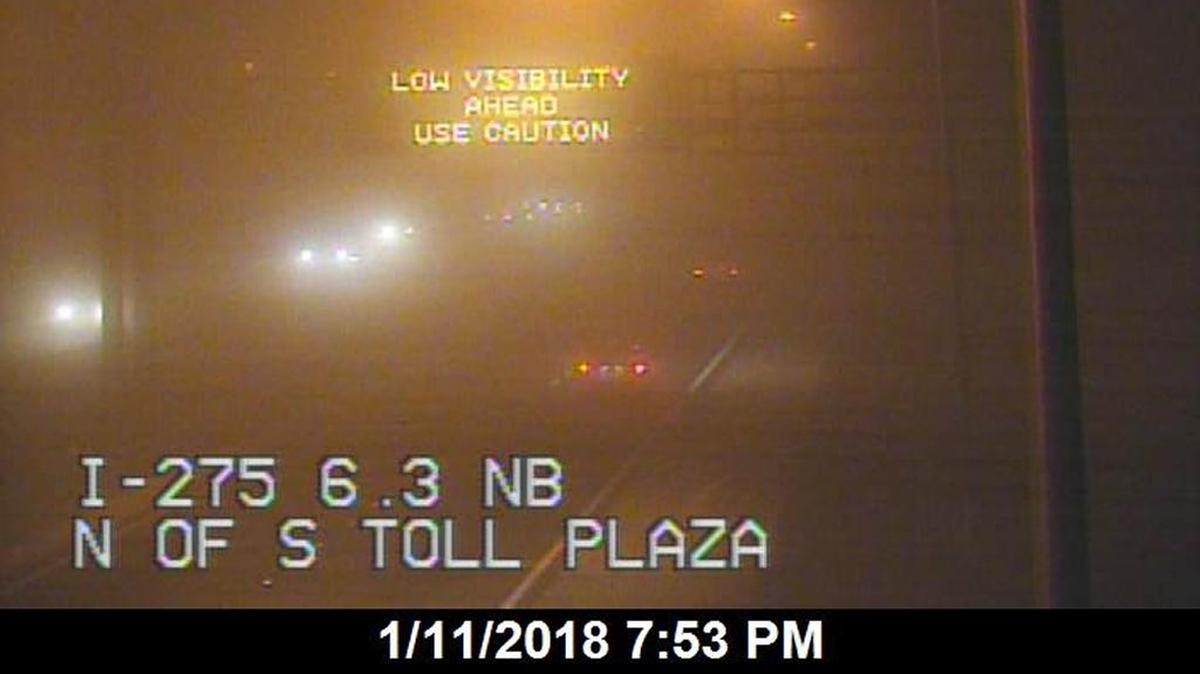 Visibility was already greatly reduced along the Sunshine Skyway bridge shortly before 8 p.m. Thursday.