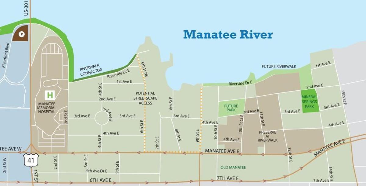The map shows the eastward expansion of Riverwalk from Ninth Street East along Riverside Drive East to 14th Street East and First Avenue East. The challenge will be connecting the Riverwalk either through or around the point.