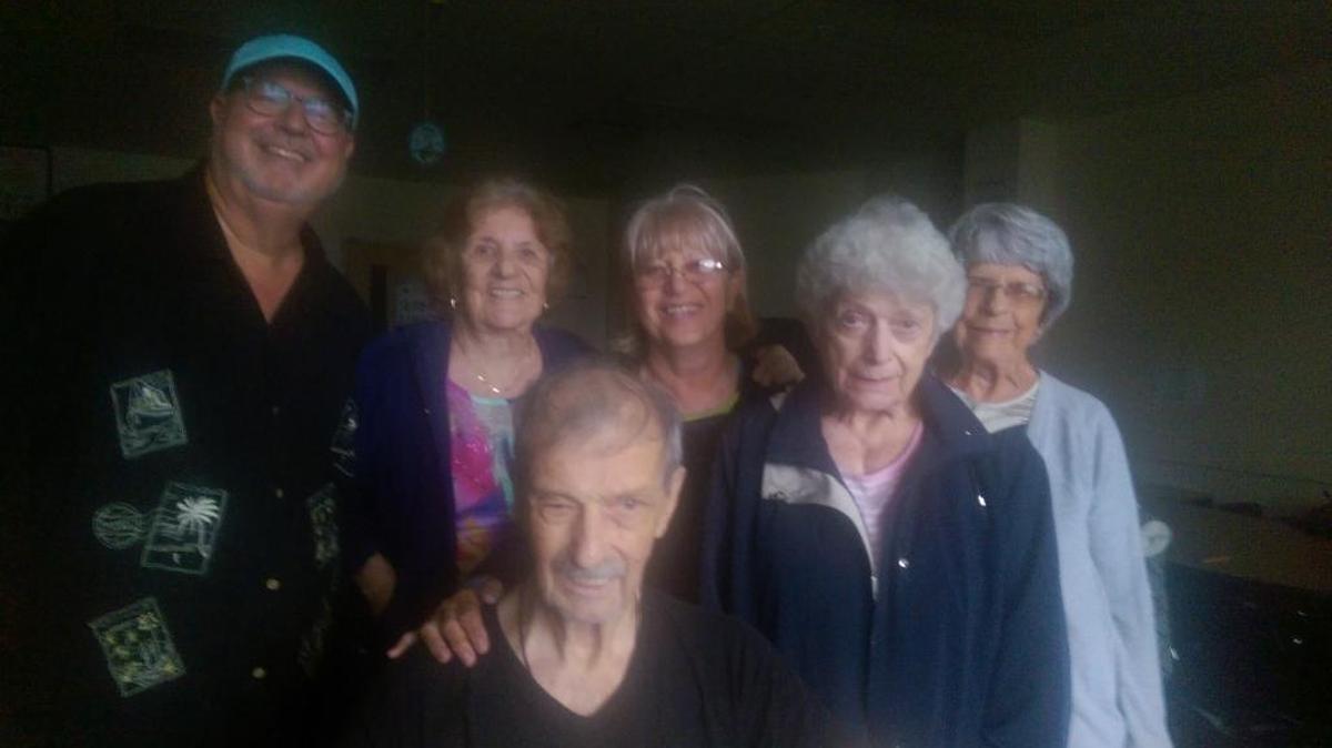 The Prine Pilgrims are a group of Hurricane Irma evacuees who spent several days together in room 163 at Prine Elementary School. Left to right, Peter Galway, Violet Miletic, Claude Perkins, Rada Koutselas, Bonnie Pfohl and Terry Somoya. Not pictured are Eula Russell, Saveta Kornja and Nanci Castovince.