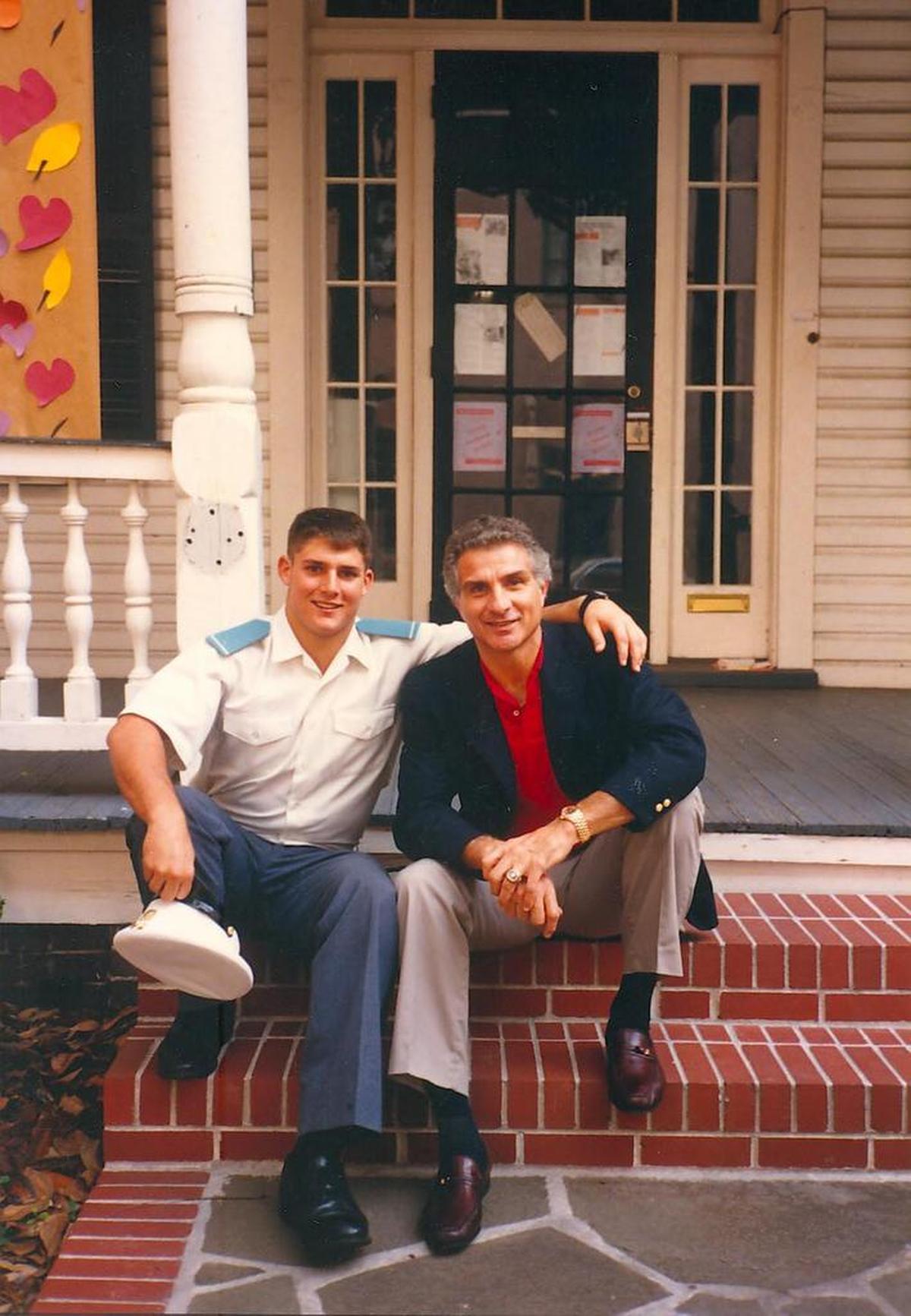 Marc with Nick at The Citadel in Charleston, S.C., two weeks before he was injured and paralyzed while playing football for the university in 1985.