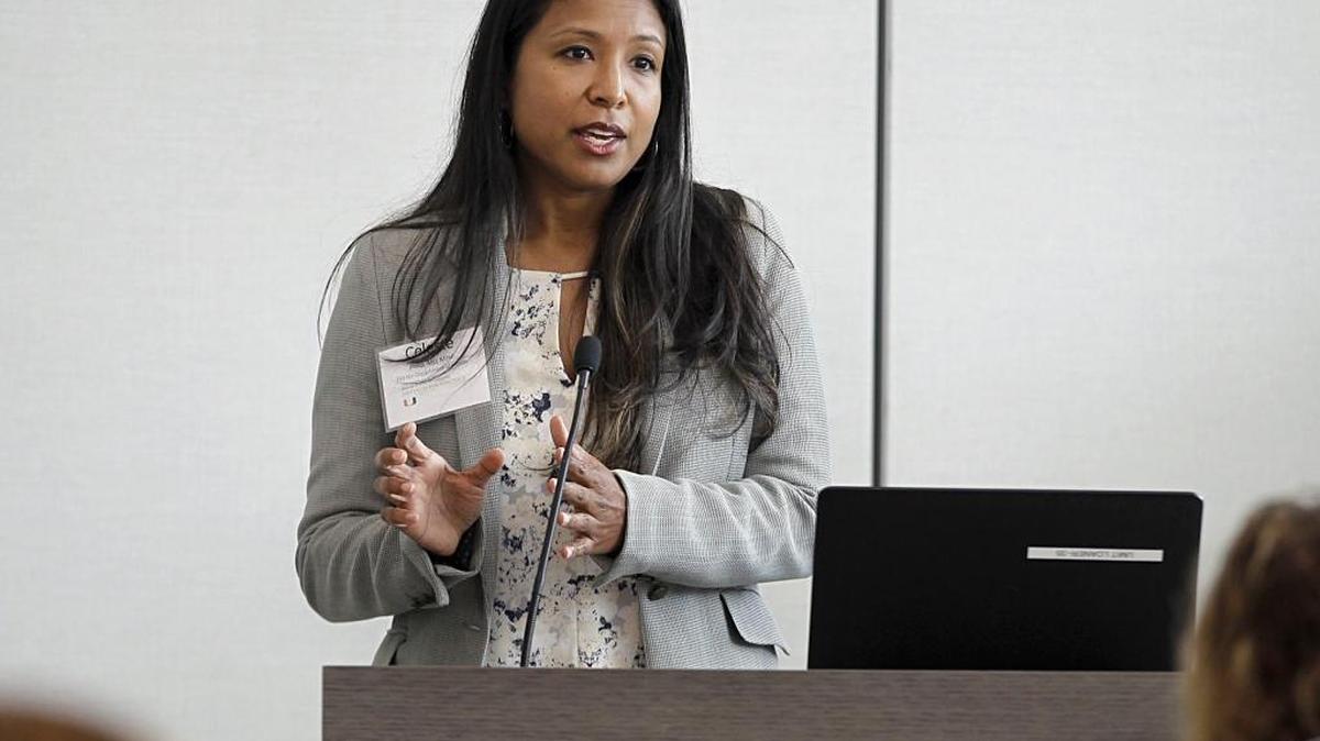 Dr. Celeste Phillip, M.D. Florida Surgeon General and Secretary of Health, speaks during the Zika 2017: Where Do We Go Next, a forum at the University of Miami in Coral Gables on Thursday April 06, 2017.