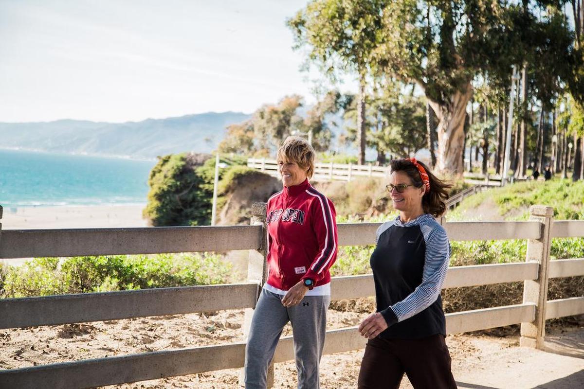 Diana Nyad, left, and Bonnie Stoll intend to travel by foot across America.
