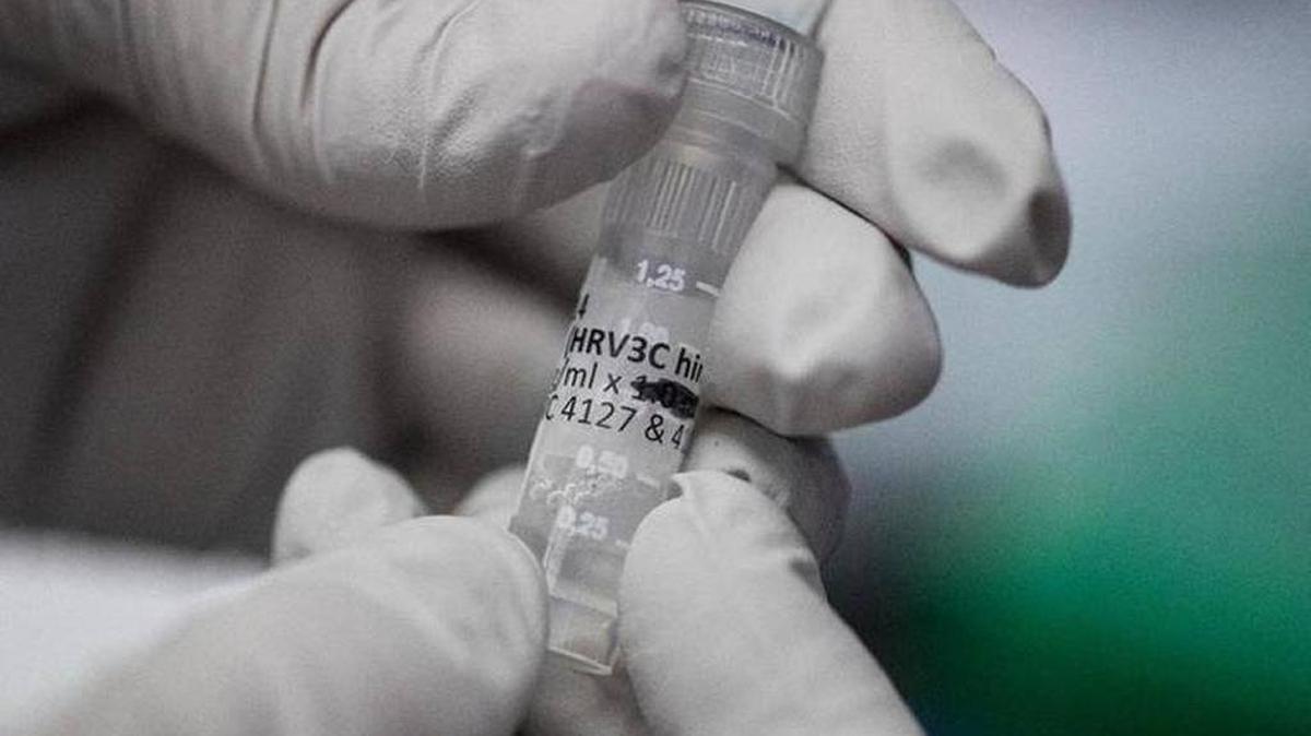 Biologist Rebecca Gillespie holds a vial of flu-fighting antibodies at the Vaccine Research Center at the National Institutes of Health.