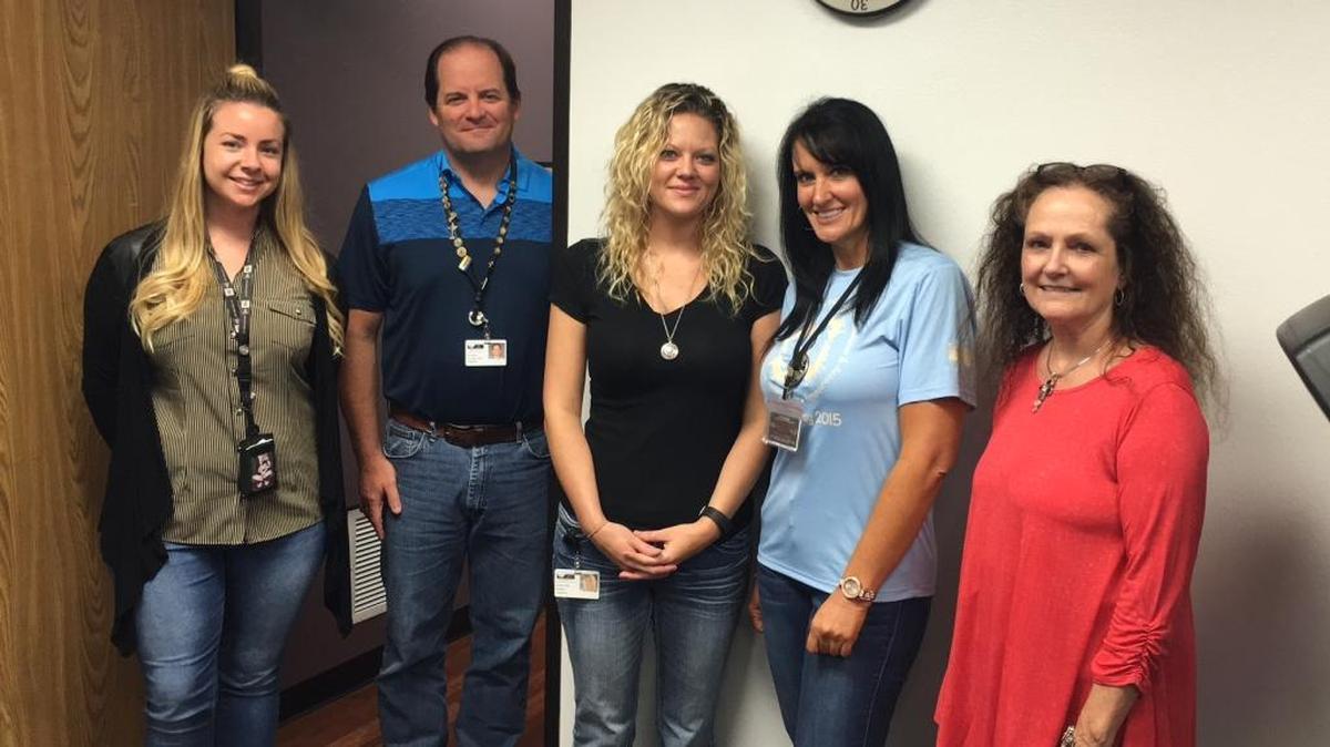 Members of the Manatee County Tax Collection's lactation suite design group include, from left, Amanda “Mandie” Ferguson, tax collector Ken Burton, Suzanne Kistler, Marie Munford and Jan Hilker.