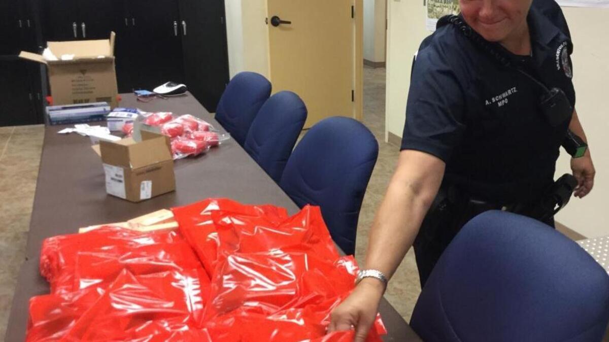 Bradenton police officer Amy Schwartz became the first to pick up her narcan kit to be deployed to the streets of the city after officers completed their training last week.