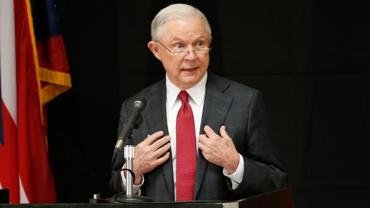 Attorney General Jeff Sessions speaks at the Columbus Police Academy about the opioid epidemic on Wednesday in Columbus, Ohio.