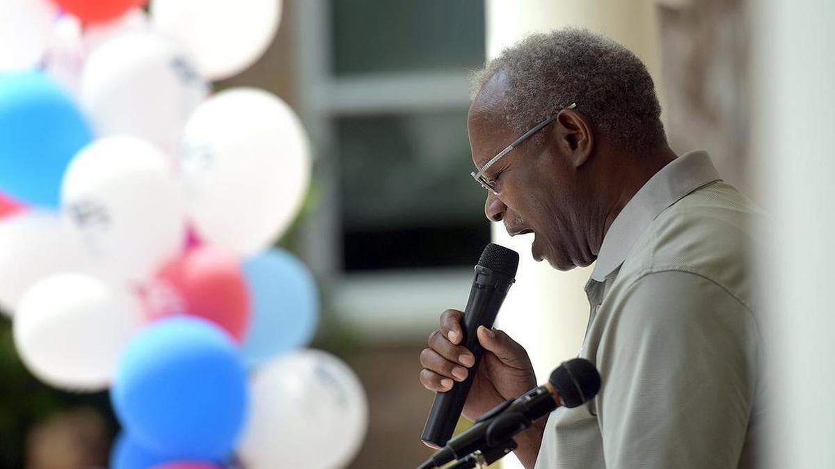 Rev. Lawrence Livingston of the Eternity Temple prays in the courtyard of the Historic Courthouse in observance of the National Day of Prayer in 2017.