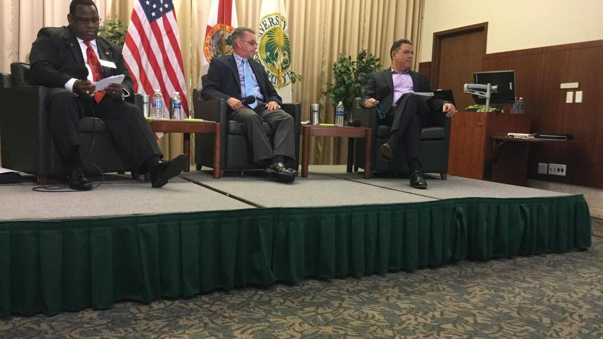 Democratic candidates Wengay Newton, Dan Fiorini and Christopher “C.J.” Czaia for the Florida State House District 70 race battled it out on stage in Sarasota Tuesday afternoon.