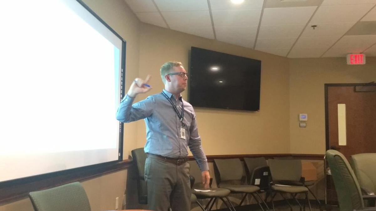 Joshua Barnett, above, Manatee County's new health care services manager, addresses the Manatee Healthcare Advisory Board Wednesday. Barnett proposed new ideas Wednesday to help the board reach its goal of solving the county's indigent care issues.