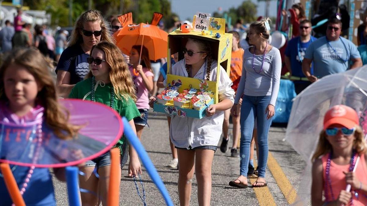 Children dressed as sea creatures march during the Hernando de Soto Historical Society’s annual Children’s Parade in Palmetto.
