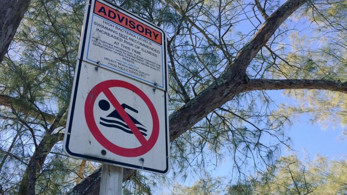 A “no swim advisory” notice has been posted at Palma Sola Beach South in Bradenton.