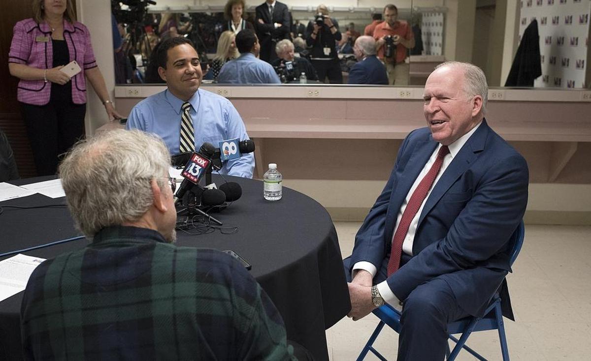Former CIA chief John Brennan, who has been a frequent critic of Donald Trump, weighed in Monday before a Town Hall Lecture appearance at an Wezel Performing Arts Center, Sarasota.