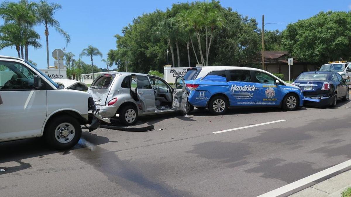 Four vehicles were involved in a crash Tuesday near the intersection of 53rd Ave. E. and 9th St. E. in Bradenton. The Florida Highway Patrol responded to the scene and troopers were assisted by the Manatee County Sheriff’s Office.
