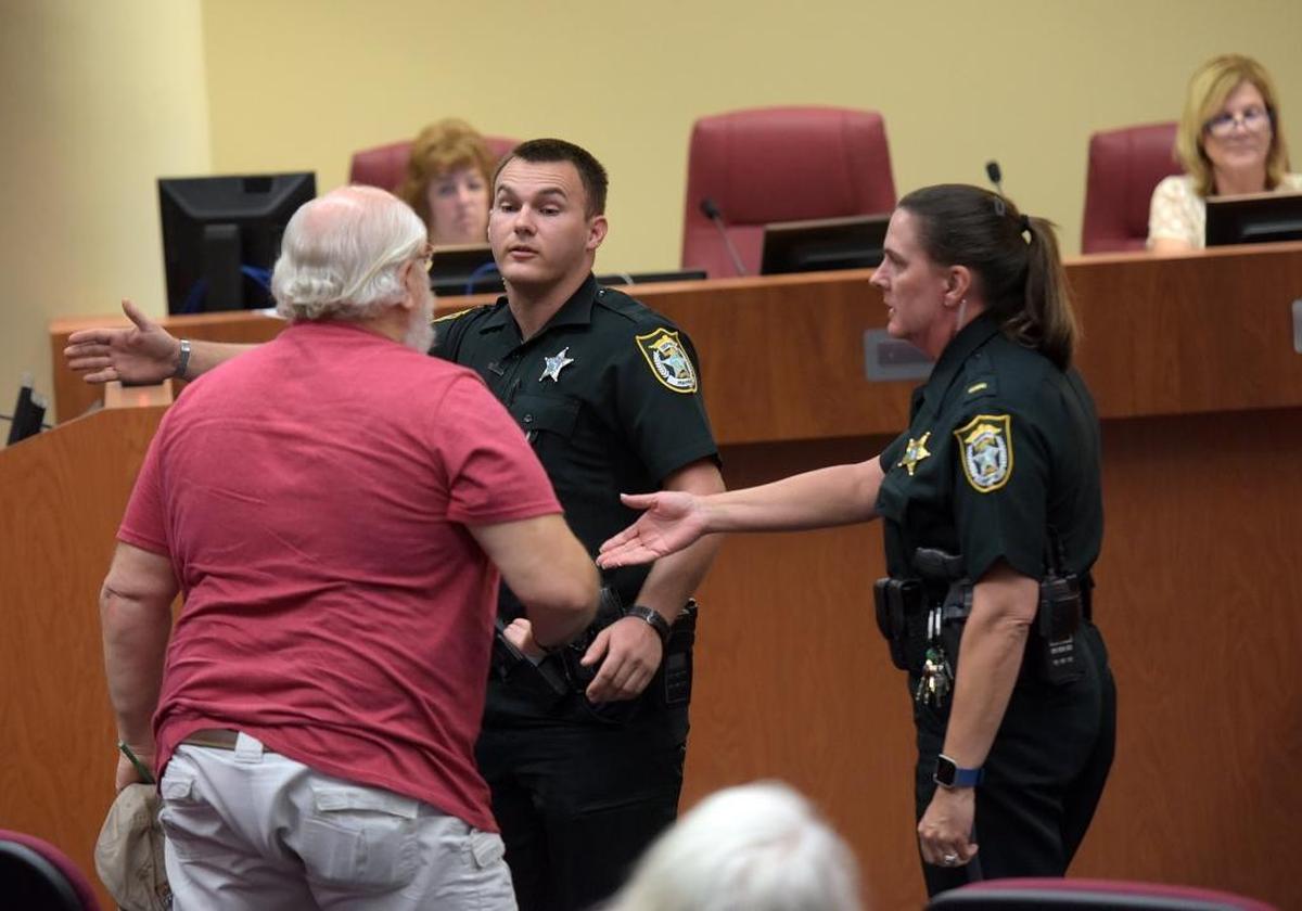 James Anderson of Parrish is asked to leave a special meeting Friday after several verbal outbursts as the commission met to discuss security ahead of the planned march and protests on Monday.