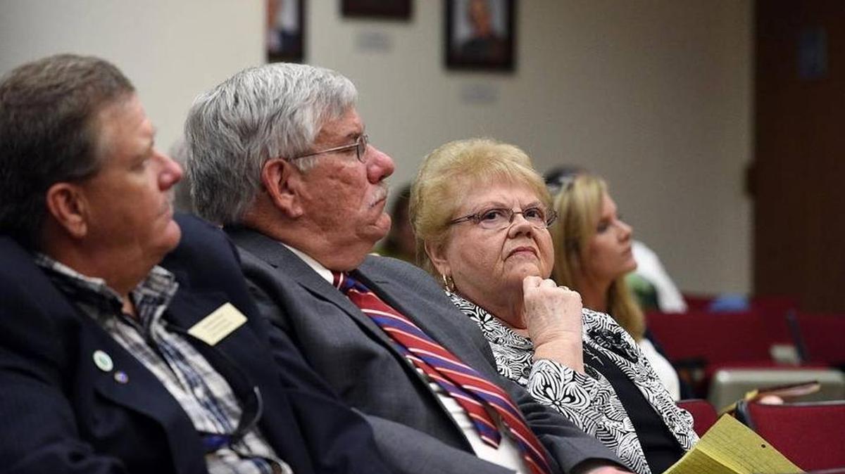 Palmetto Commissioner Jonathan Davis, city attorney Mark Barnebey and Mayor Shirley Groover Bryant attend a September Manatee County Board of Commissioners meeting where a new hotel was approved north of the Manatee River. The final deal hinges on a partnership with Palmetto and its community redevelopment agency.