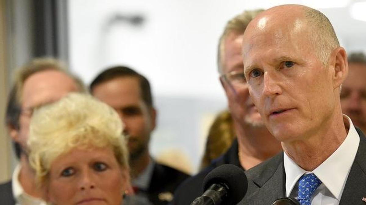 Gov. Rick Scott answers questions Wednesday morning at Manatee Technical College.