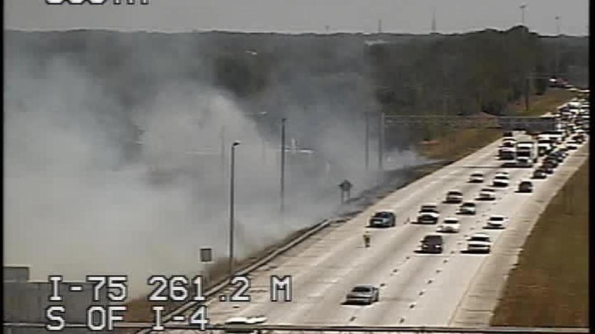 South of Interstate 4, a portion of Interstate 75 north is closed due to a brush fire, according to Florida Highway Patrol.