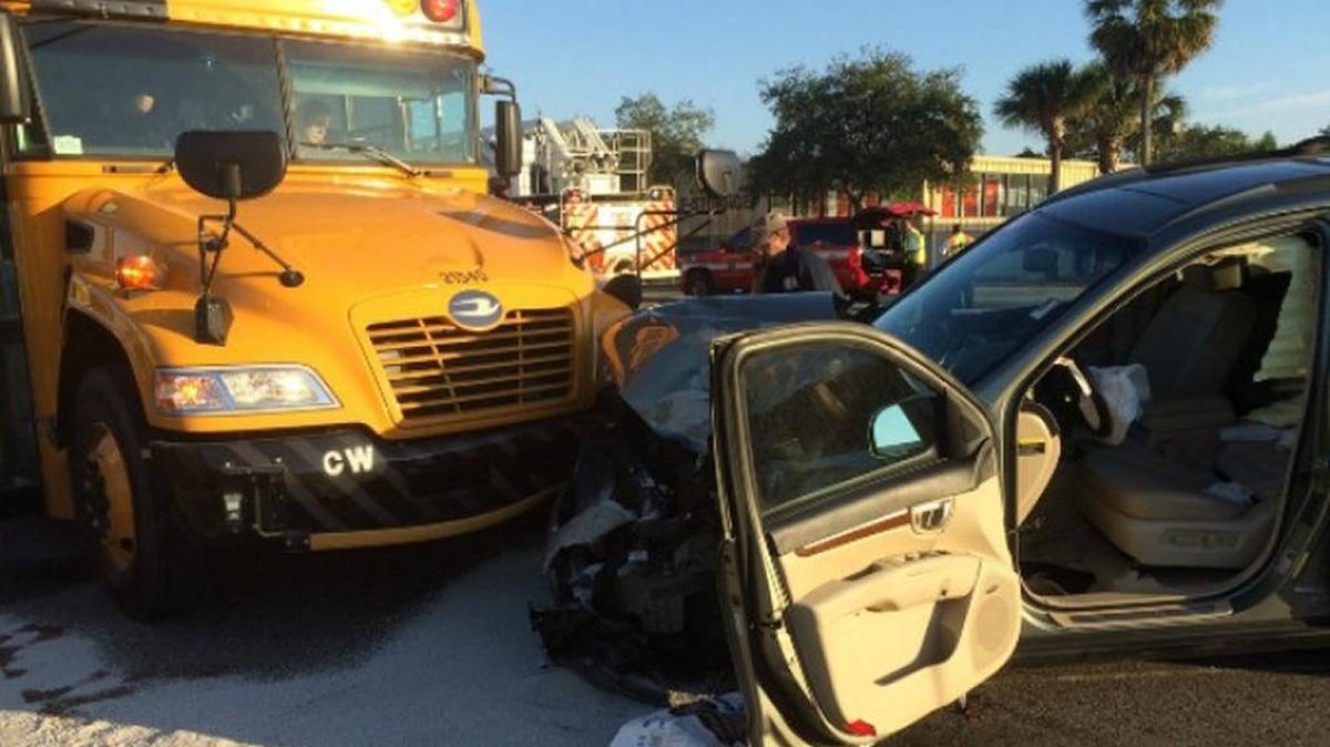Friday’s multi-vehicle crash that included a school bus and a fire rescue vehicle happened on Sunset Point Road under U.S. 19 in Clearwater.