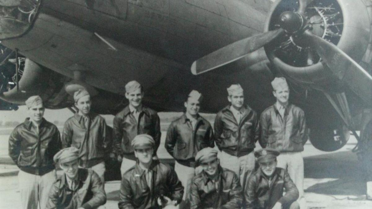 Michael Hobin is shown second from left, front row, with his B-17 Flying Fortress crew.
