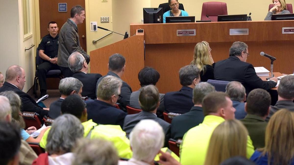 Charles Cole III of Myakka addresses the room on the second day of a public hearing on Mosaic's request to expand phosphate mining in East Manatee.