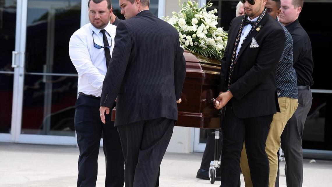 Family and loved ones carry Edward Sotomayor's casket from the building after a celebration of life at Robarts Arena in Sarasota on Saturday. Sotomayor was one of 49 shooting victims who lost their lives at the Pulse nightclub in Orlando. A public records fight over 911 calls could determine the effectiveness on Florida's Sunshine laws and shed light on what really happened.