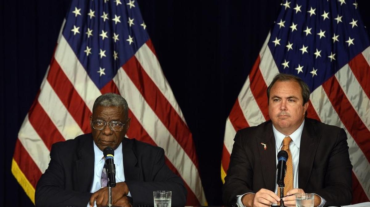 Republican Joe Gruters and Democrat James Golden debate at METV studios Friday.