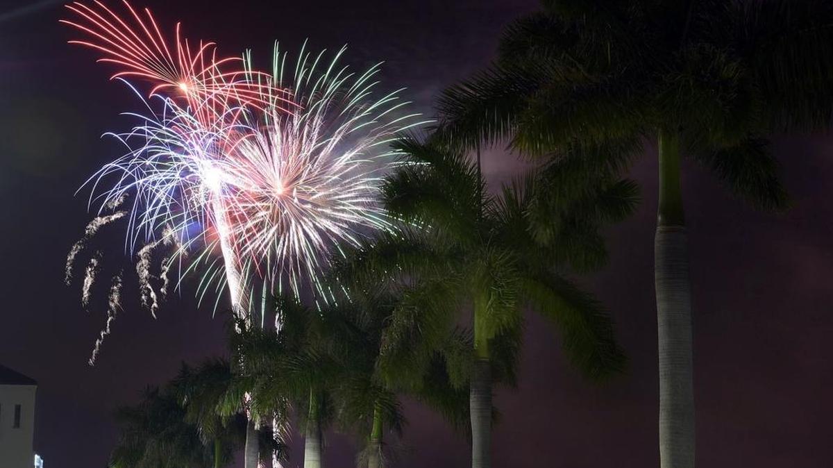 The annual Fourth of July fireworks light up the sky over the Manatee River from the Bradenton side.