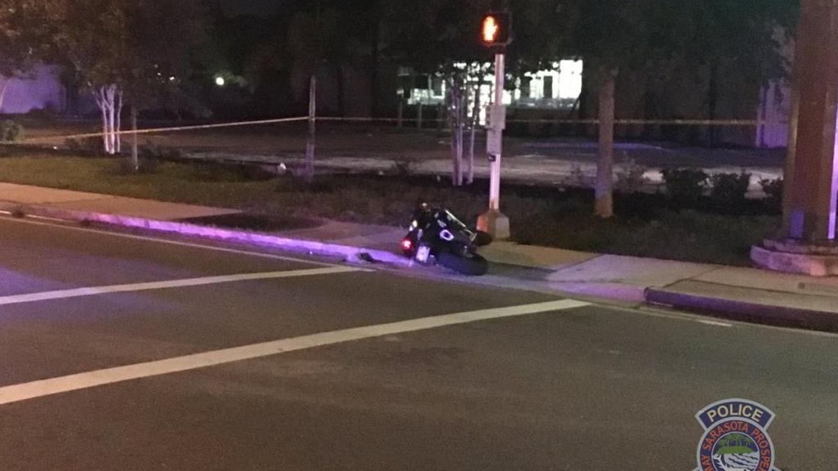 The scene of the now fatal motorcycle crash on U.S. 41 in Sarasota Wednesday morning.