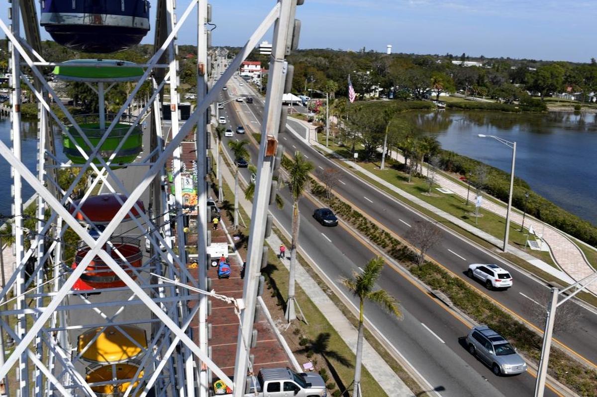 The view from the ferris wheel at the boat ramp in Palmetto which was bustling as boats and jet skis unload in preparation for the Bradenton Area River Regatta Saturday.