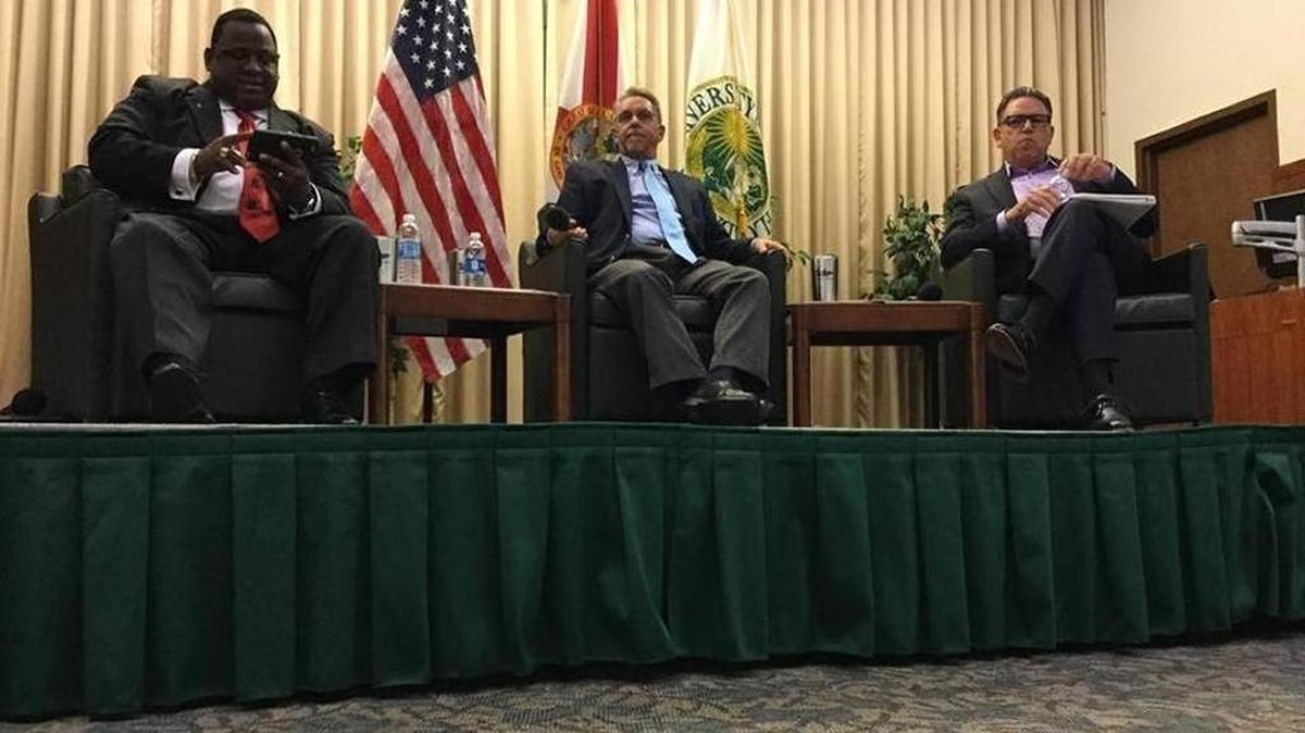 Wengay “Newt” Newton, left, prepares for a debate before the Aug. 30 primaries. He would go on to win 62 percent of the vote and now faces a political newcomer in Republican candidate Cori Fournier on Nov. 8.
