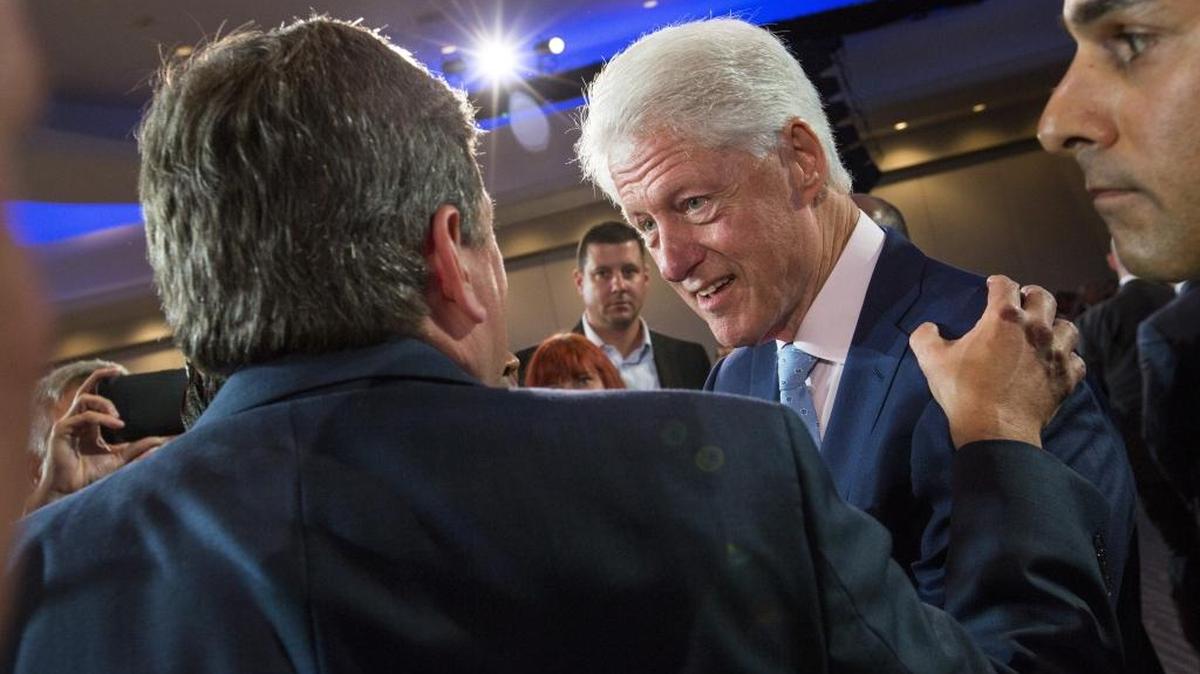 Former President Bill Clinton greets guests after speaking during the U.S. Conference of Mayors on Saturday, June 24, 2017, at the Fontainebleau Hotel in Miami Beach.