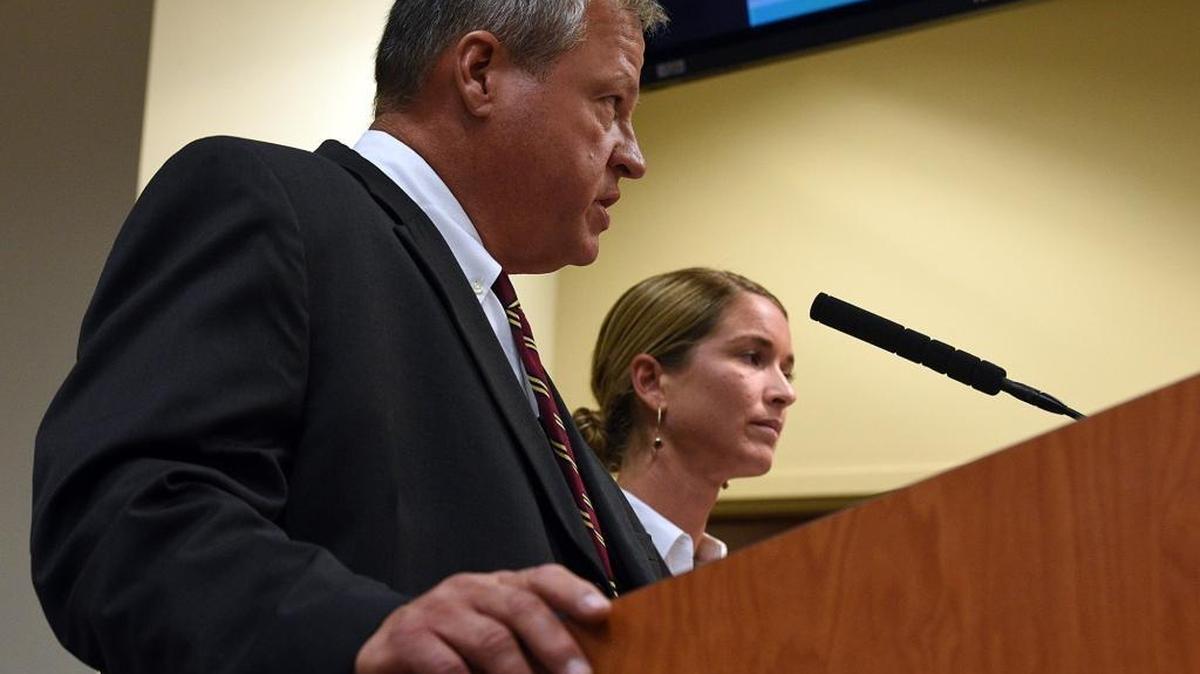 Geoffrey Nichols and Ann Morris, Assistant County Attorneys, present a draft of a new noise ordinance to the Manatee County Commission during Tuesday’s meeting.