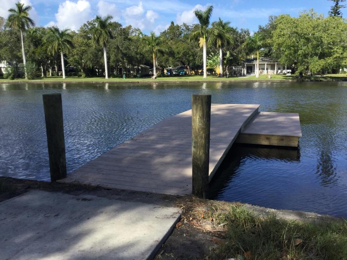 The dock and kayak launch into Ware’s Creek at the Rebecca and John Neal Park, which is under construction. A second dock and canoe launch also is planned.