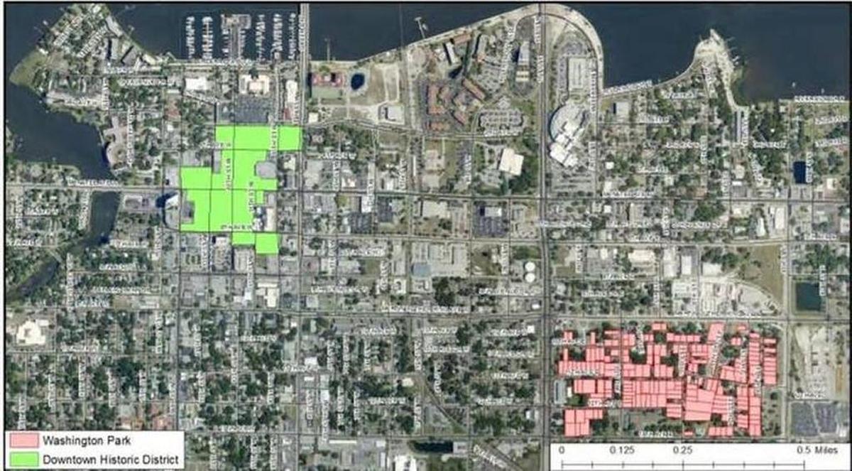 The Washington Park neighborhood in east Bradenton is shown in red. It is one of two neighborhoods that make up the Central Community Redevelopment Agency. A small group is fighting for revitalization but struggling to get the community to help themselves.