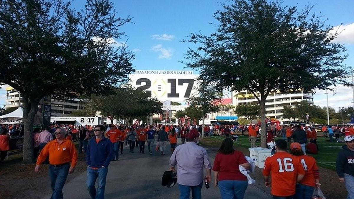 Fan turnout appears even for both Clemson and Alabama at Raymond James Stadium in Tampa.