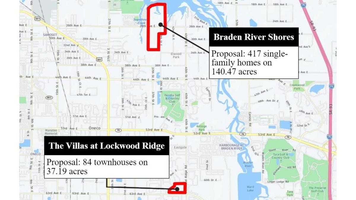 Two proposed developments will be presented for approval to the Manatee County Planning Commission on Thursday.