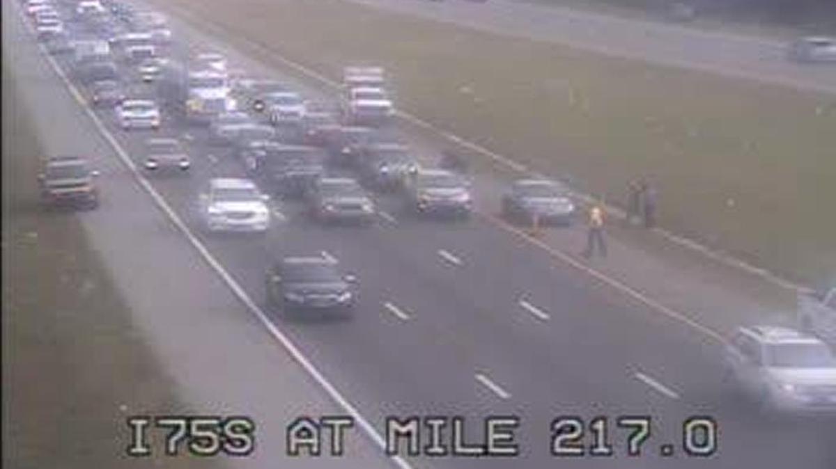 A crash on Interstate 75 south near mile marker 215 is backing up traffic just before 9 a.m. Friday.
