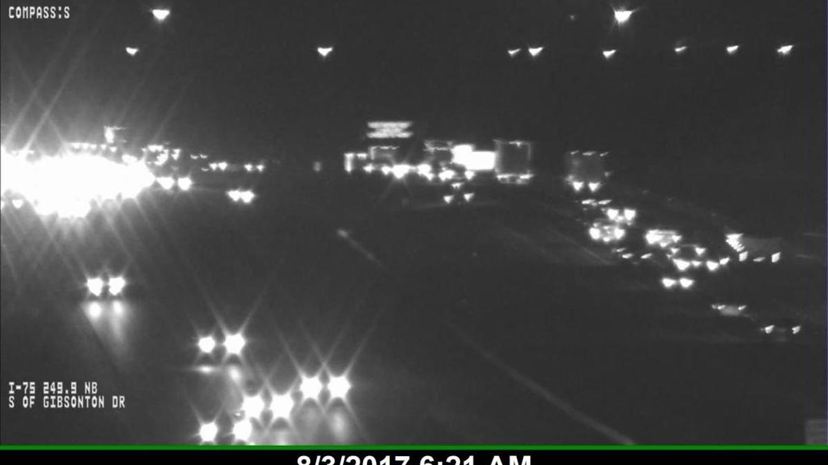 The scene of the crash on northbound Interstate 75 near mile marker 249 at 6:21 a.m.