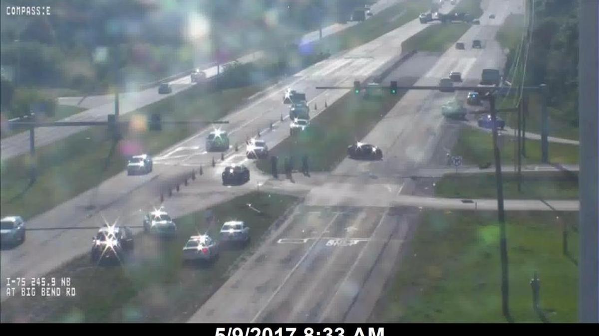 The southbound off-ramp from Interstate 75 to Big Bend Road has been closed due to an accident Tuesday.
