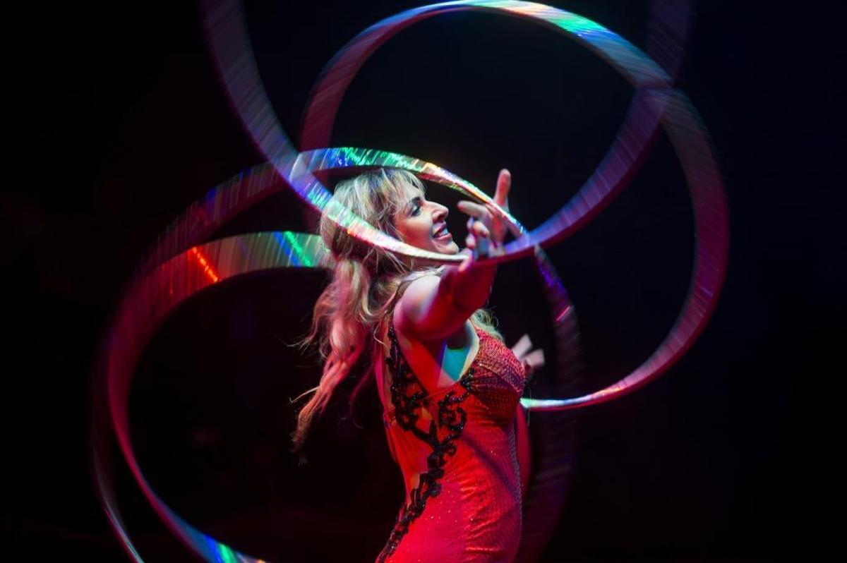 Alesya Gulevich twirls hula-hoops around during dress rehearsal for Circus Sarasota on Thursday evening, February 9, 2017 behind UTC Mall in Sarasota.
