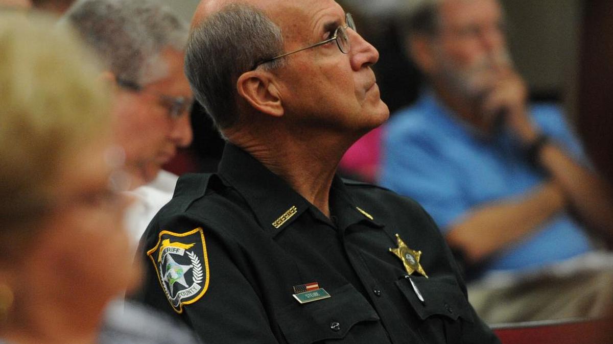Manatee County Sheriff Brad Steube listens as the Manatee County Commission considers putting an infrastructure sales tax referendum on the ballot, and how those funds would be allocated, during a meeting Tuesday.